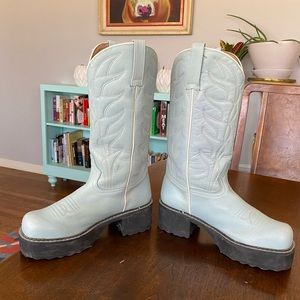 Baby Blue Cowboy High John Fluevog Platform Cowboy Boot